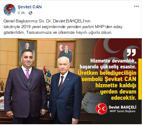 MHP Tarsus Belediye Başkan Adayı Belli Oldu, MHP Tarsus'ta Şevket Can'la Devam Edecek