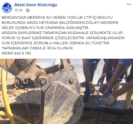 Mersin MESKİ 'den Çok Önemli Su Açıklaması